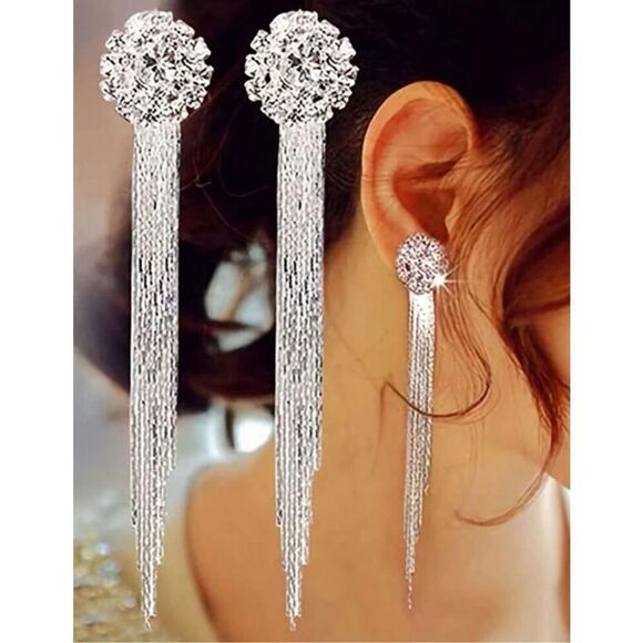 Bling Fringe Statement Earrings - Picture 1 of 4